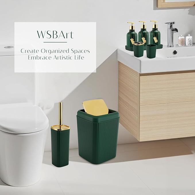 WSBArt 17PCS Bathroom Accessory Set Bathroom Set Hunter Green Bathroom Accessories,Toilet Brush, Trash Can, Qtip Holder Dispenser& 3PCS Soap Dispenser