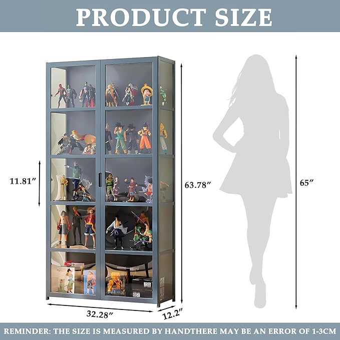 Display Cabinet with Acrylic Doors, 5-Tier Bamboo Curio Display Case for Figures - Display Shelves for Collectibles & Toy Display Cabinet for Home, Office, Playroom, Living Room