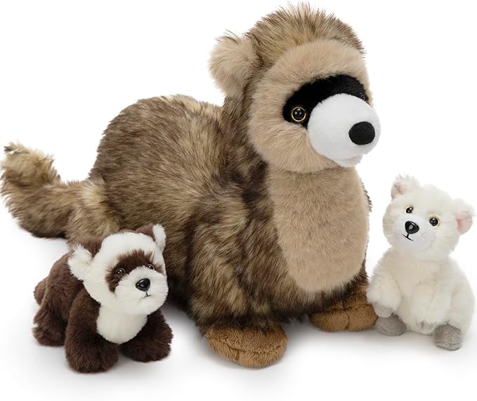 3Pcs Ferret Plush Toy, Mother Ferret Stuffed Animal with 2 Cute Stuffed Baby Ferrets Inside, 18" Snuggly Ferret Plushies for Kids, Christmas Birthday Gift