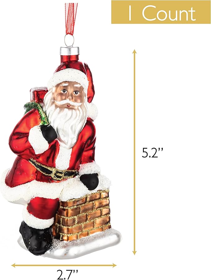 Every Day is Christmas Glass Blown Ornaments Cute Hand Made Figurines Tree Decoration, Chimney Santa