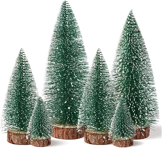 Feill Mini Christmas Trees, Small Wooden Holiday Trees with Snow Tips for Xmas Holiday Party Home Tabletop, Party Centerpiece or Gift