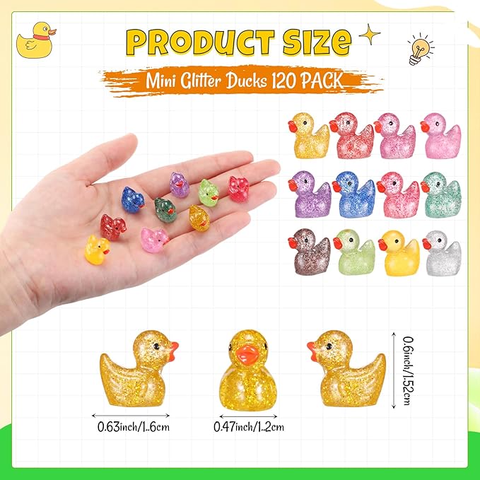 120pcs Mini Resin Ducks, Tiny Ducks for Family Crafts Aquarium Garden Landscape Dollhouse Ornament Potted Decorations DIY Accessories Christmas Party(Multicolored)
