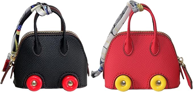 Buyborgood Women's 2 PCS Mini Tote Bag Charms Keychain Pouch Small Coin Purse Wallet, Black+Red