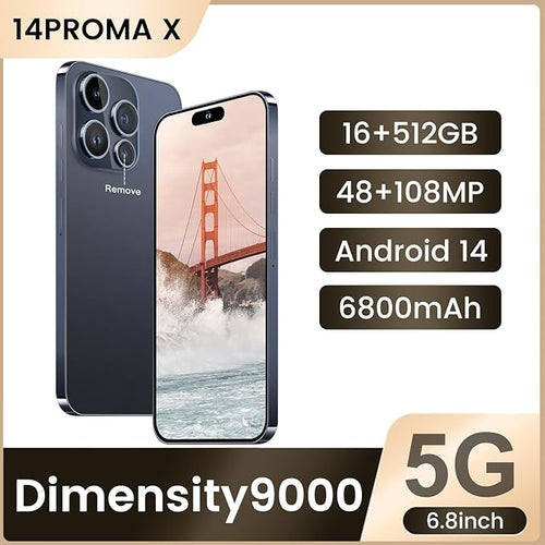 14PROMA X Smartphone Unlocked Cell Phone,Battery 6800mAh 6.82" HD Screen Unlocked Phones,16+512GB Android 14 with 128GB Memory Card,Dual SIM/Fingerprint Lock/Face ID/GPS (Blue Titanium, 16+512G)