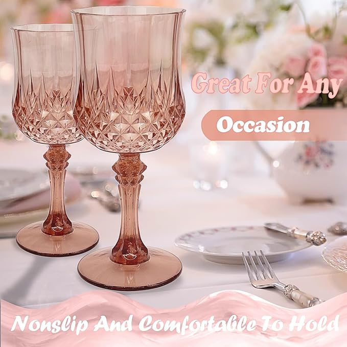 Veiuwa 48 PCS Rose Gold Plastic Wine Glasses，Cordial Glasses，Goblets，Can be Used for Weddings, Everyday Fun Parties and More!