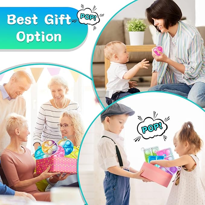 ONKULL Pop Fidget Keychain 30 Pack ,Mini Fidget Toys Bulk ,Sensory Toys for Kids ,Party Favors for Kids 4-8,8-12 Year ,Back to School Gifts for Classroom ,Valentines Goodie Bags Stuffers