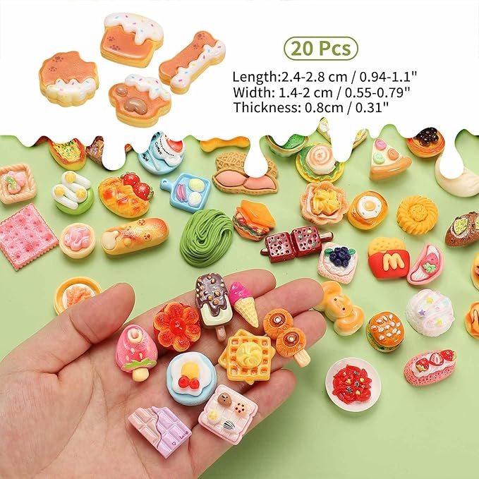 Dollhouse Miniature Food, Cute Mixed Jam Cookies Figures Toys Mini Resin Foods Trinkets for Pretend Play Kitchen Cooking Game & Doll House Decor (Mixing Colors, 20pcs)