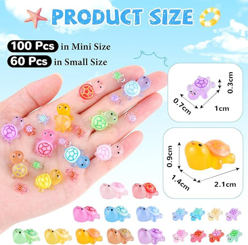 160PCS Mini Resin Animals Colorful Tiny Turtles Glow in Dark, Miniature Figures to Hide, Little Animal Small Figurines for Topper Desk Garden Dollhouse Landscape Aquarium Ornaments Crafts & Decor