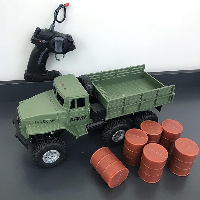 4WD Remote Control Military Truck for Kids 3-8,1:16 Off-Road All Terrain Rock Crawler with Lights, RC Army Transport Vehicle Toy with 2 Rechargeable Batteries, Birthday for Boys