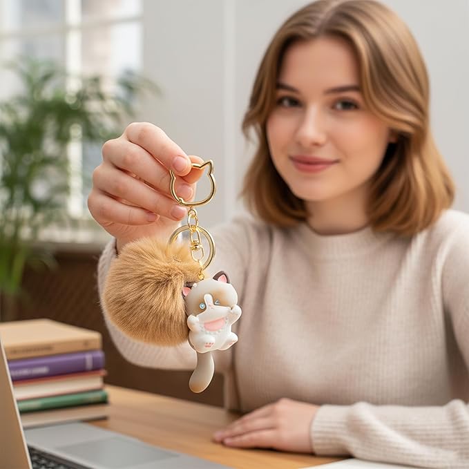 Jekvill Cat Keychain bag charms for handbags Cute Keychains for Women Kawaii Cat Backpacks Accessories cat plush keychain