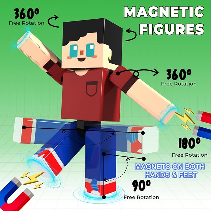 45 Pcs Travel Magnetic Blocks with 1 Pcs Magnetic Figures -Mini Magnetic Building Blocks for Kids Ages 4-8, Magnet Cubes Stacking Toys with Portable Metal Box, Birthday Gift for 3+ Year Old Boys Girls