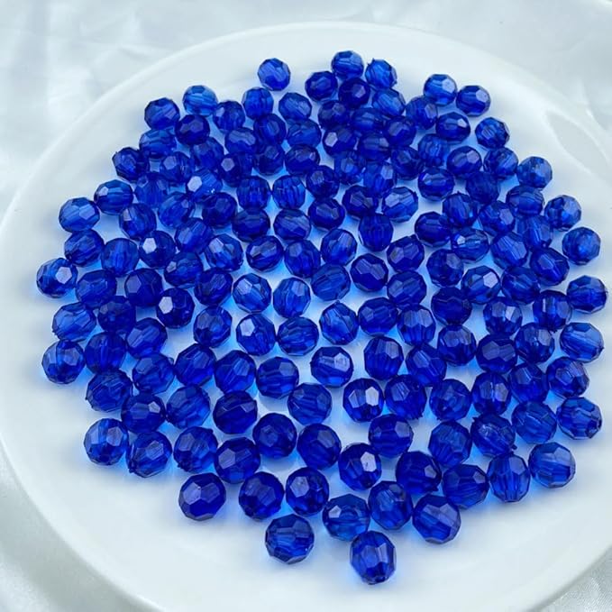Jmassyang 350 Pieces 8mm Acrylic Round Faceted Beads Plastic Loose Spacer Beads Colorful with Hole for Jewelry Making DIY Bracelet Necklace Earring Keychain(Sapphire)
