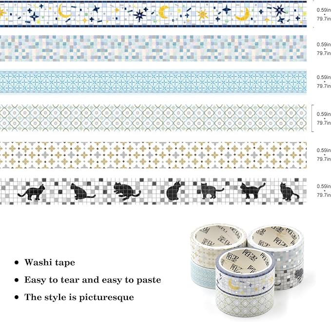 6 Rolls Miniature Dollhouse Wallpaper and Flooring Peel and Stick Mini Stone Brick Tile Tape Stickers DIY Self Adhesive Dollhouse Accessories