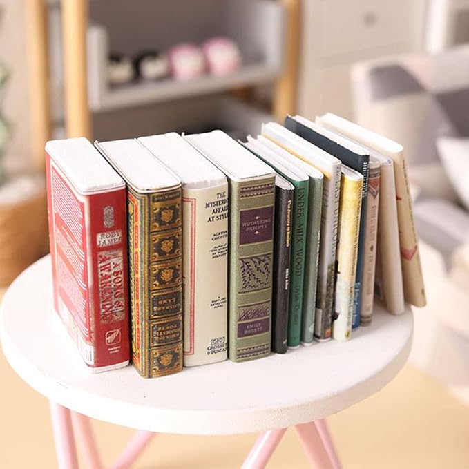 X Hot Popcorn 25Pcs Miniatures Doll House Books, Mini Books Library Bookshelf Fillers Mini House Accessories Wooden Mini Books Model Decoration for Doll House Decor