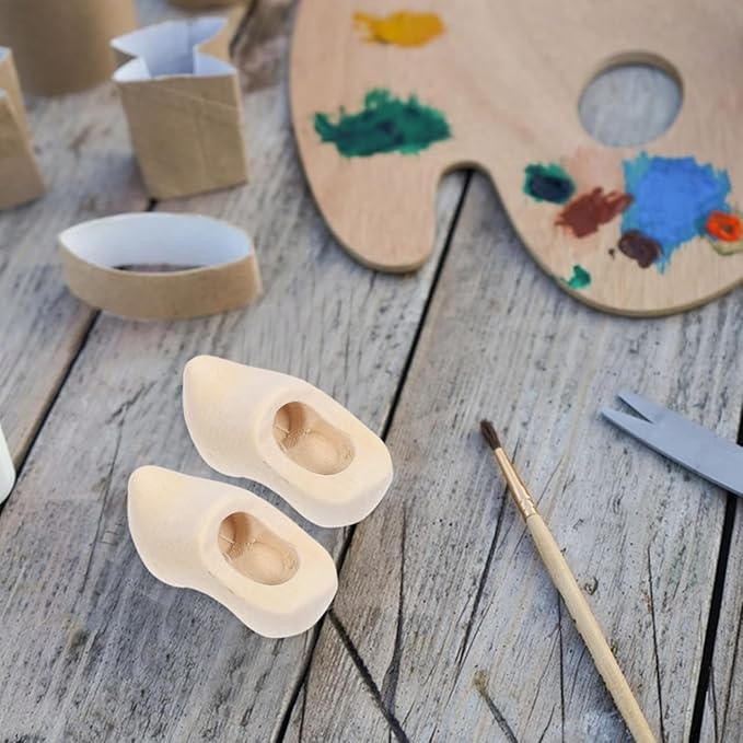 Abaodam Miniature Wooden Shoes 2 Pairs Unfinished Dollhouse Decor DIY Craft Supplies for Home and Party Decoration