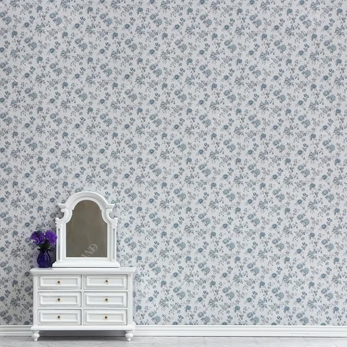 iLAND Originality Dollhouse Wallpaper 39 * 15.7 inch, Dollhouse Accessories on 1:12 Scale or 1:6 Scale (Blue Rose)