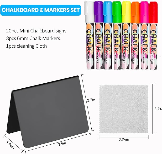 Mini Chalkboard Signs for Food, 20Pcs Small Food Labels for Party Buffet Food Signs, Reusable and Reserved Table Sign, Catering Supplies Buffet Display Food Tags Place Cards, with 8Pcs Chalk Markers