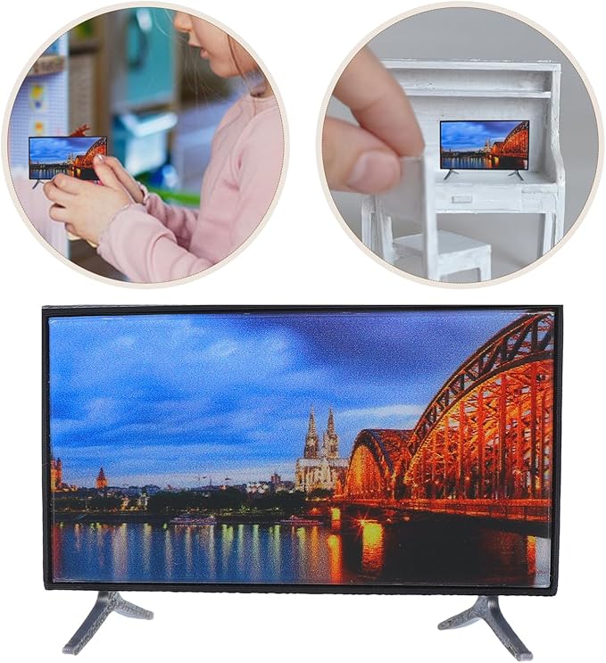 DOITOOL Miniature Tv Dollhouse Accessory 1/12 Scale Mini Television Decoration with Simulated LCD Screen for Tiny House Scenes and Dollhouse Furnishing