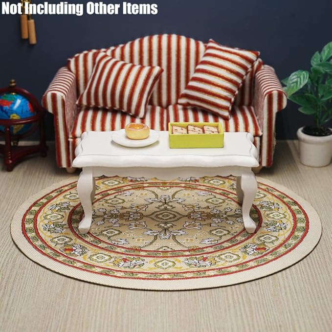 Odoria 1/12 Miniature Round Rugs and Carpet Dollhouse Decoration Accessories, Green