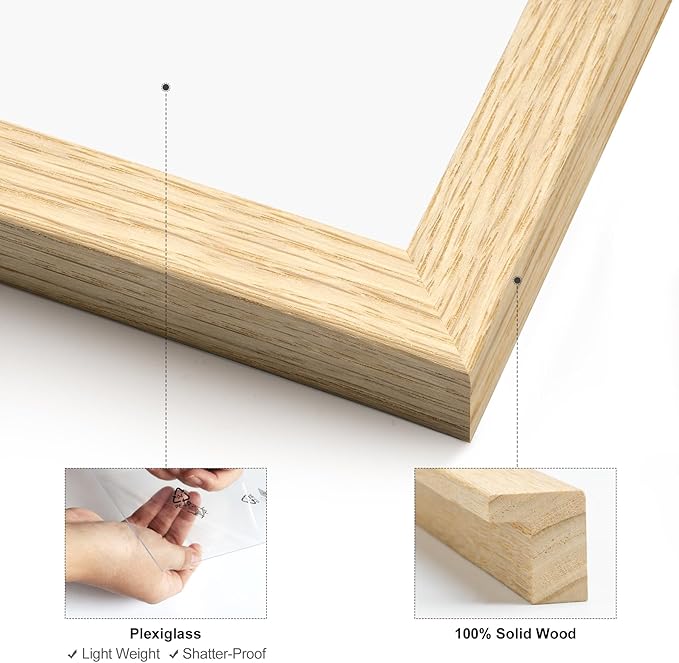 Momentworth Minimalist 18x24 Frame, Solid Oak Wood 18x24 Poster Frame for Wall Mount - Wall Decor for Home, Office & Galley (Single,Oak)