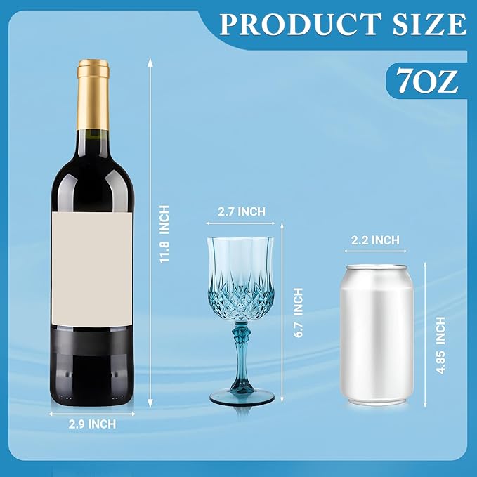 LEYIQU Plastic Wine Glasses, Plastic Goblets Vintage Style Cordial Drinking Glasses for Valentine’s Day, Wedding Reception, Grand Event Party Supplies (12, Dusty Blue)