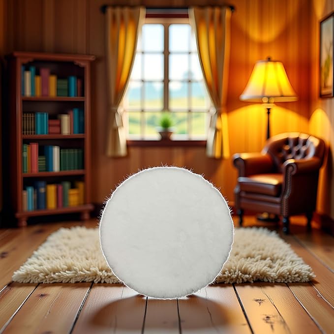 White Round Dollhouse Carpet, Dollhouse Miniature Carpet, Fluffy Mini Rug, Doll House Rug, Lightweight Decor for 1/12, 1/8, 1/6 (4.33x 4.33inch)