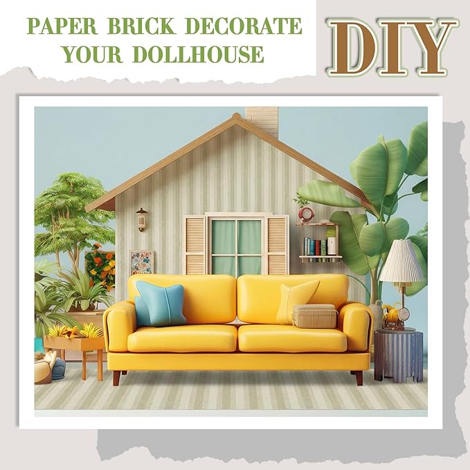 Flutesan 12 Pcs Miniature Dollhouse Wallpaper and Flooring Peel and Stick Mini DIY Self Adhesive Dollhouse Accessories 8.27 x 11.69 Inch (Vintage Stripes)