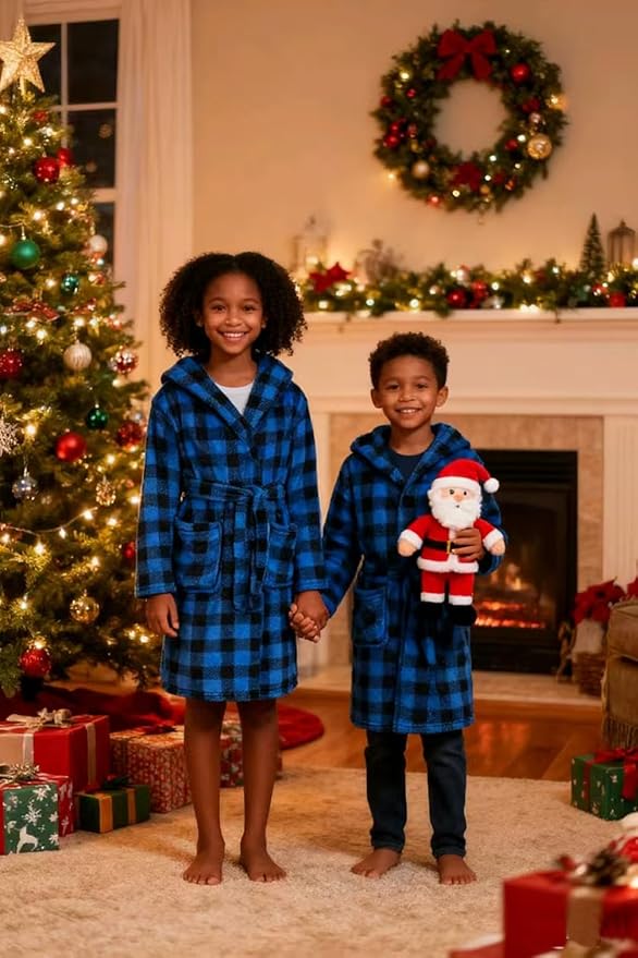 Boys Fleece Robe Hooded Toddler Soft Bathrobe Pajamas Sleepwear for Kids Girls 2-16 Years
