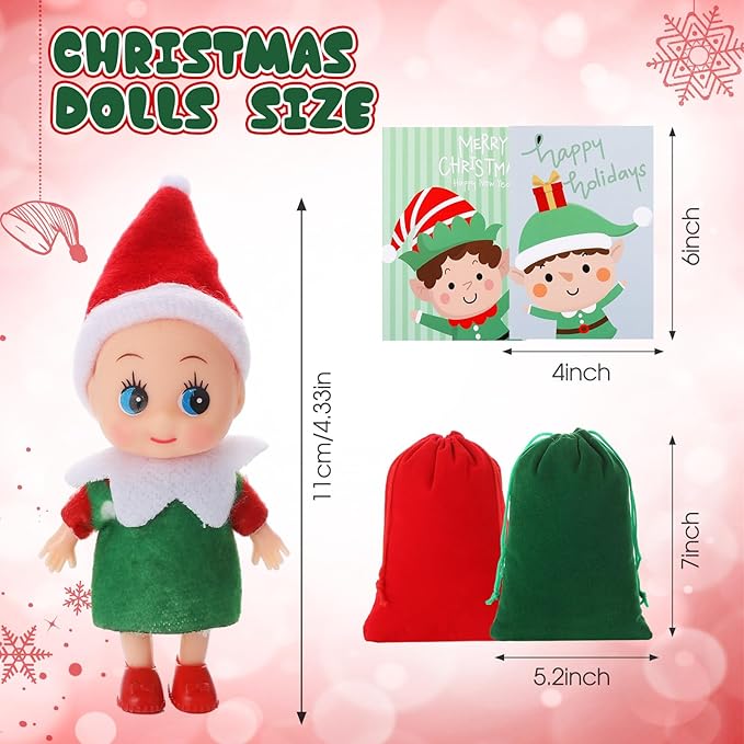 Liliful 66 Pcs Operation Christmas Baby Doll Twins Set with Tiny Christmas Card Velvet Bags, Little Girls and Boys Xmas Miniature Gift for Holiday 2025 New Year Decoration Calendars Stocking Stuffers