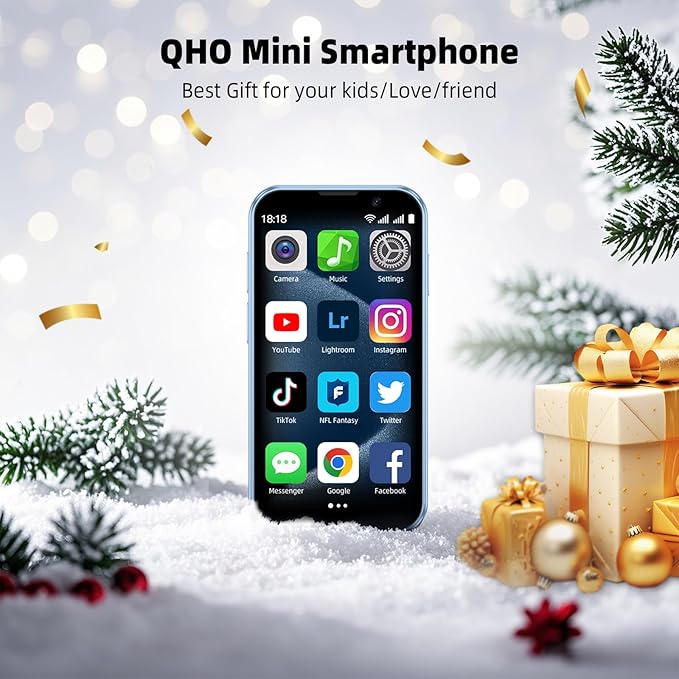 QHO Mini phone Unlocked Mini Smartphone for kids World's Smallest Cell Phone 3.0" HD Touch Screen Quad Core Dual Sim Card Face ID Android Compact Small Mobile Phones for Student Pocket 2GB+16GB (Blue)