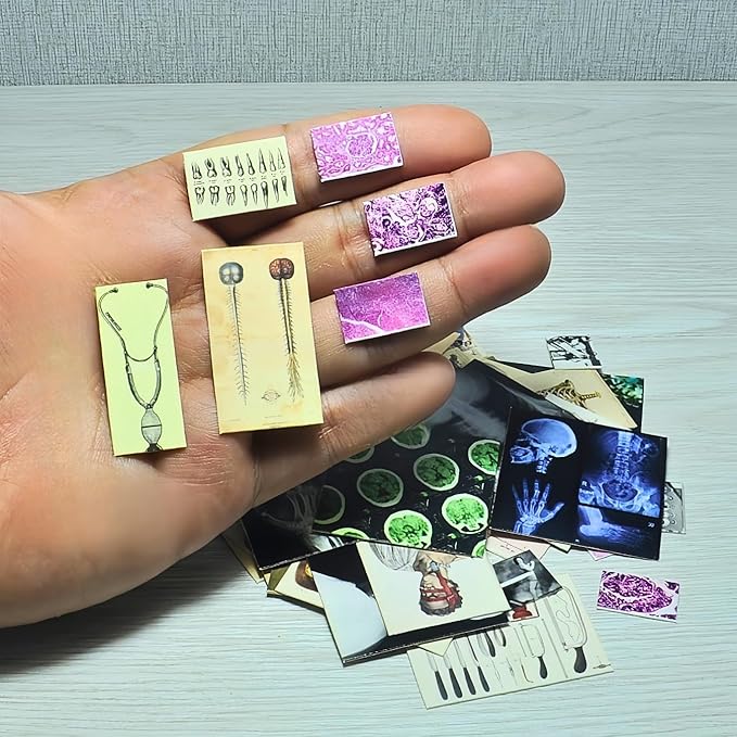 57 Pcs 1/6 Scale Miniature Vintage Medical Posters - Realistic Mini Things Anatomy Charts (X-Ray, Surgery, Microscope) for 11.5-Inch Fashion Dolls - Dollhouse Accessories for Decor and Play
