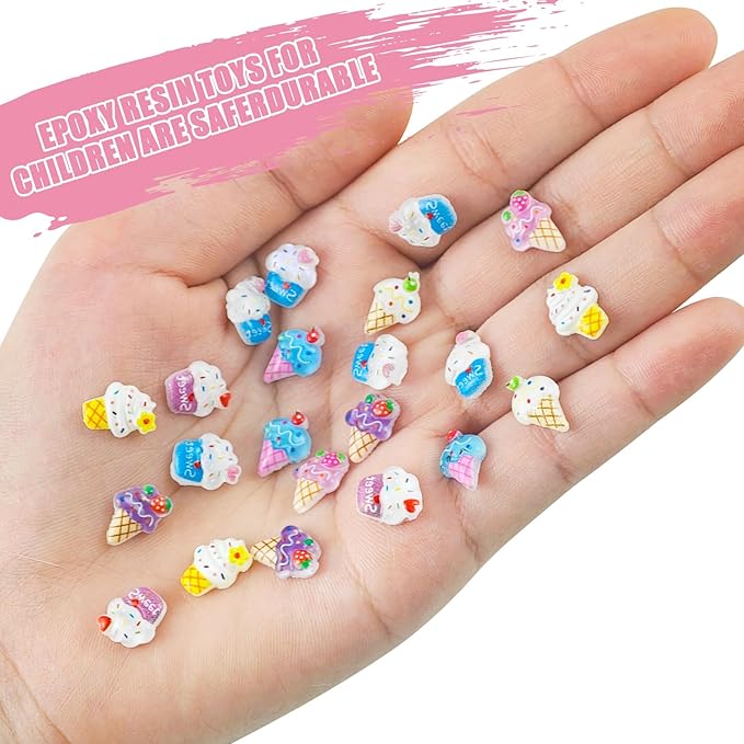 100 PCS Mini Resin Ice Cream Figures for Crafts Tiny Resin Food Miniature Things for Dollhouse Fairy Garden Micro Landscaping Decoration Cake Toppers Decor