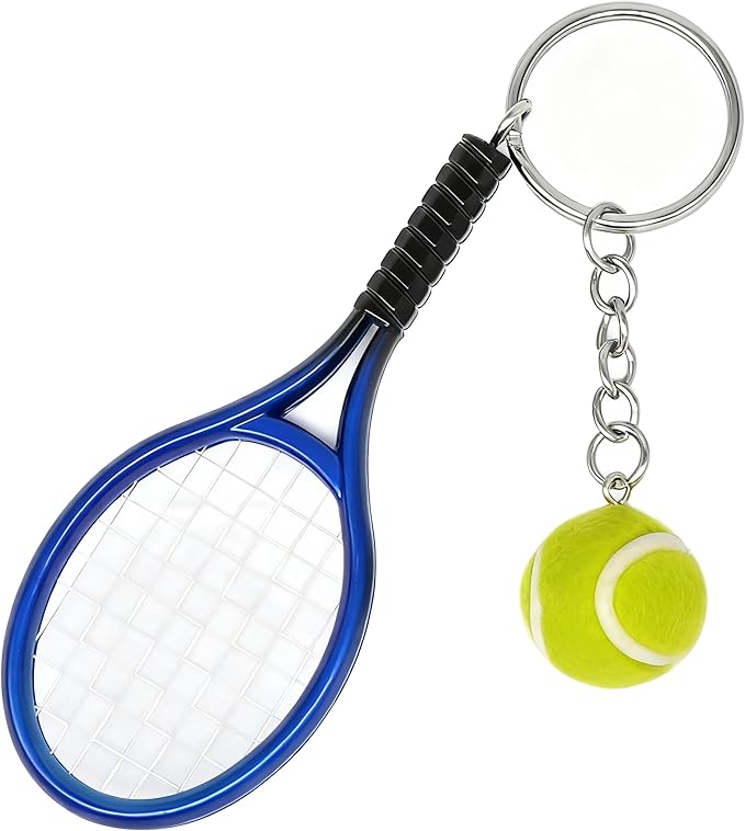 Moydolo Cute Mini Tennis Racket Keychain with Ball, Tennis Sport Lover Gifts Key Chain Ring