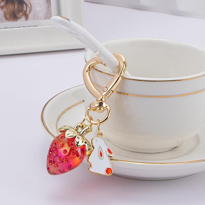 Wikavanli Cute Strawberry Keychain,Bag Charms,Kawaii Heart Flower Daisy Key chains Accessories Decor for Women Girls Purse