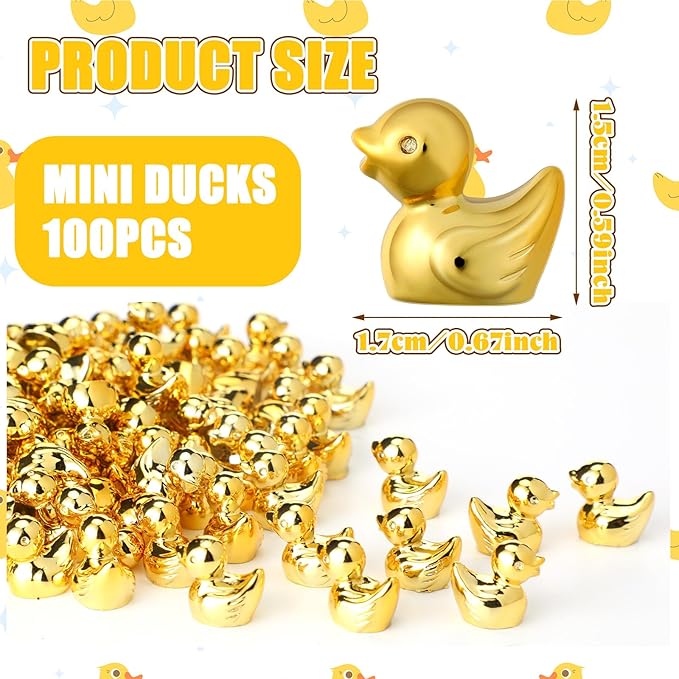 Yaocom 300 Pcs Mini Golden Duck Statue Bulk Golden Duck Figurines Micro Garden Landscape Dollhouse Cake Decoration Potted Plants DIY Craft Charms for Party Christmas Thanksgiving Gift