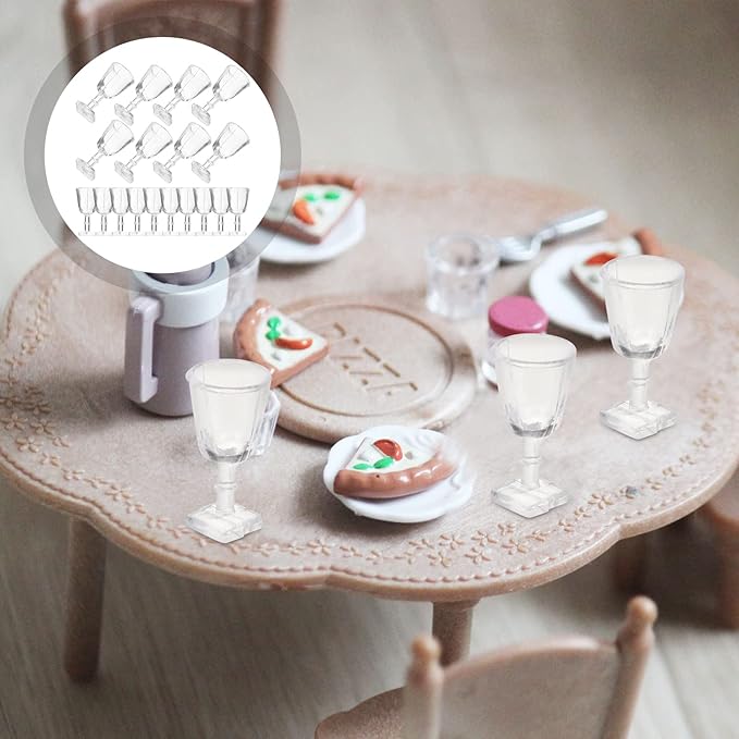 LOGOFUN 80pcs Dollhouse Miniature Wine Glasses 1:12 Scale Goblet Glass Mini Drinking Cups Model Dollhouse Kitchen Accessories