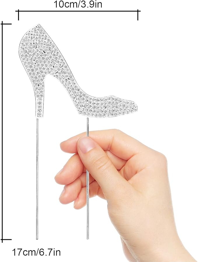LINGTEER High Heel Silver Rhinestone Crystal Cake Topper Perfect for Birthday Wedding Anniversary Party Keepsake Sparkle Decoration