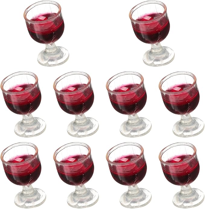 NUOBESTY 10Pcs 1: 12 Wine Glasses Dollhouse Cocktail Glasses Mini Red Wine Drink Cups for Dollhouse Decors Kitchen Accessories Miniature Goblet