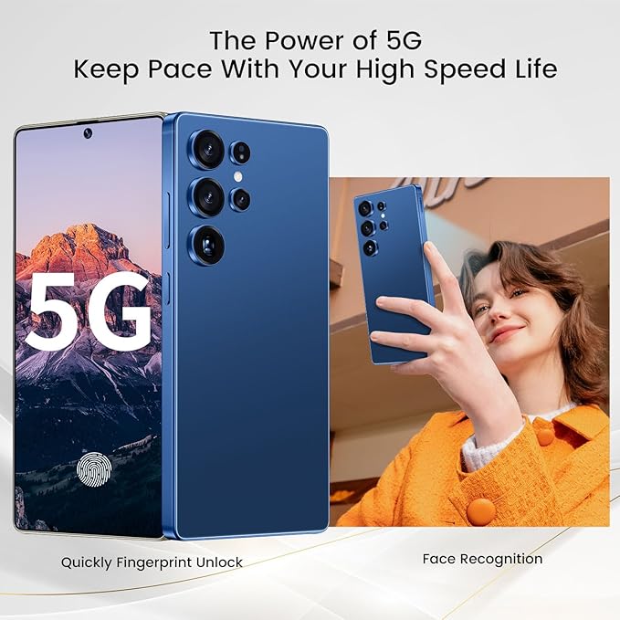 Bnjbmj I25 Ultra Flagship Killer Smartphone - Snapdragon 8 Gen 3, 16GB+512GB, Massive 6.99" FHD+ Display, 108MP+68MP Pro Cam, 7000mAh 2-Day Battery, Android 14, Includes Stylus Pen (Blue)