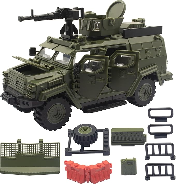 Military Vehicle Building Toy, Armored Vehicle Building Block Toy, Army Battle Brick, Military Car Model Toys for Age 6 7 8 9 10 11 12+, Accessories Compatible with Major Mini Figure (Green)