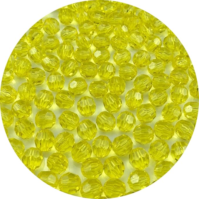 Jmassyang 200 Pieces 10mm Acrylic Round Faceted Beads Loose Crystal Plastic Spacer Beads Colorful with Hole for Jewelry Making DIY Bracelet Necklace Earring Keychain(Lemon Yellow)