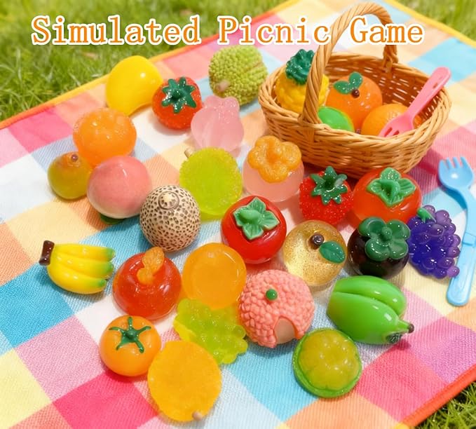 50 PCS Mini Glow-in-The-Dark Resin Fruit Blind Bag Set, Tiny Fruit Blind Bags for Dollhouse Decor, Realistic Mini Fruits, Miniature Food for Doll House, Party Presents for Kid