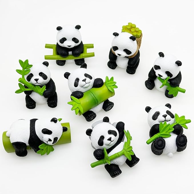 Cayway 8 PCS Mini Panda Set, Panda Bamboo Toys Miniature Panda Decor Fairy Garden Animals for Plant Pots Bonsai Craft, Micro Landscaping Decoration