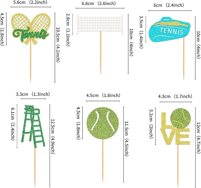 24 Pcs Tennis Cupcake Toppers Sports Ball Tennis Cupcake Picks Tennis Birthday Party Decorations Cake Decor for Sports Balls Theme Boys Girl Birthday Party Supplies
