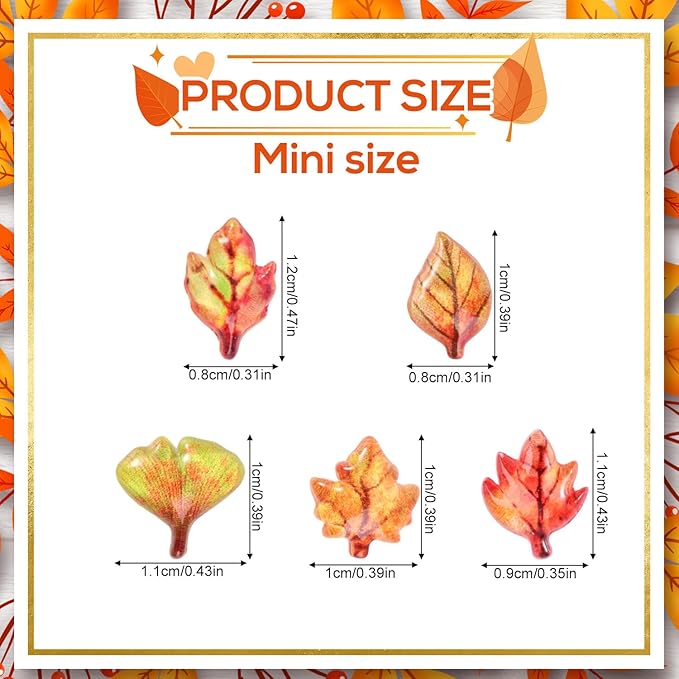 210pcs Mini Fall Leaves, 5 Styles Resin Funny Miniature Leaves for Crafts Small Tiny Resin Autumn Decoration Supplies Suitable for Vase Filler Micro Landscape Garden Decor