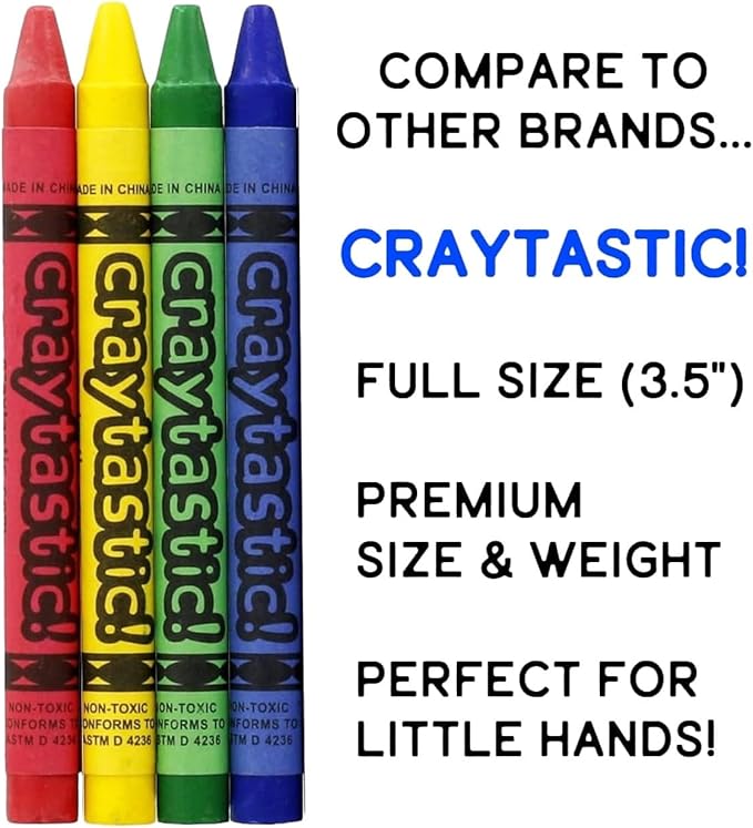 Craytastic! 52 Sets of 4-Packs in Cello (208 Count total bulk Crayons) - Large Box of Crayons Bulk For School Teachers, Restaurants, Party Favors, Crayon Packs, Non-Toxic
