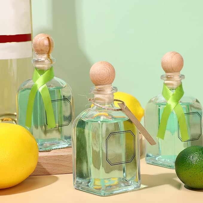 Baderke 12 Pcs 100ml/3.4oz Patron Shot Bottles Empty for Drinks Mini Tequila Shot Bottles Patron with Cork Lids Green Ribbon Reusable Glass Bottle for Weddings Birthday Party Favors DIY Crafts