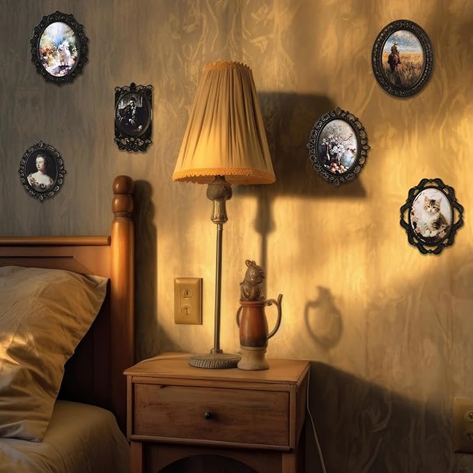 Halloscume 7 Pcs Miniature Dollhouse Accessories Picture Frames 1: 12 Scale Dollhouse Furniture Small Wood Photo Frames Mini House Decoration for Printed Paintings House DIY Art Craft(Black)