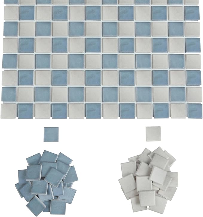 150 pcs, Dollhouse Flooring, 1:12 Scale Doll House Tiles, Miniature Checkerboard Floor, REDUCIO! (Blue and Soft Grey)