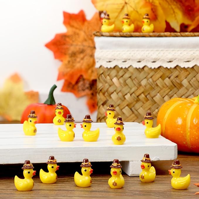 100 Pcs Themed Ducks Resin Ducks Resin Party Decorations for Crafts Making DIY Miniature Landscape Micro Decor Gifts (Maple Leaf)
